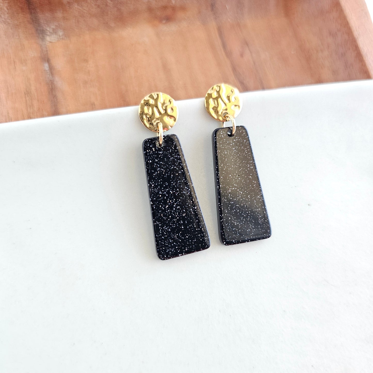 Mia Mini Earrings - Black Glitter