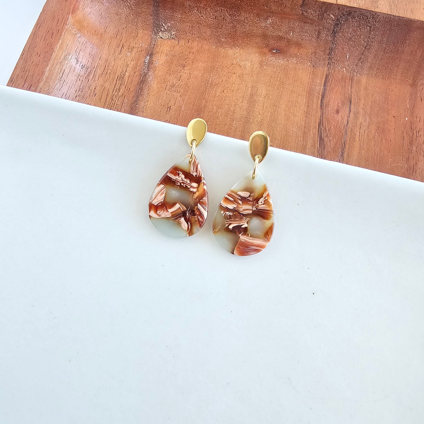 Leah Earrings - Seafoam & Rust