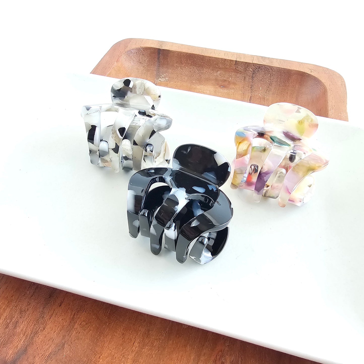 Claire Hair Claw Trio - Ivory & Slate, Multicolor, and Onyx Black