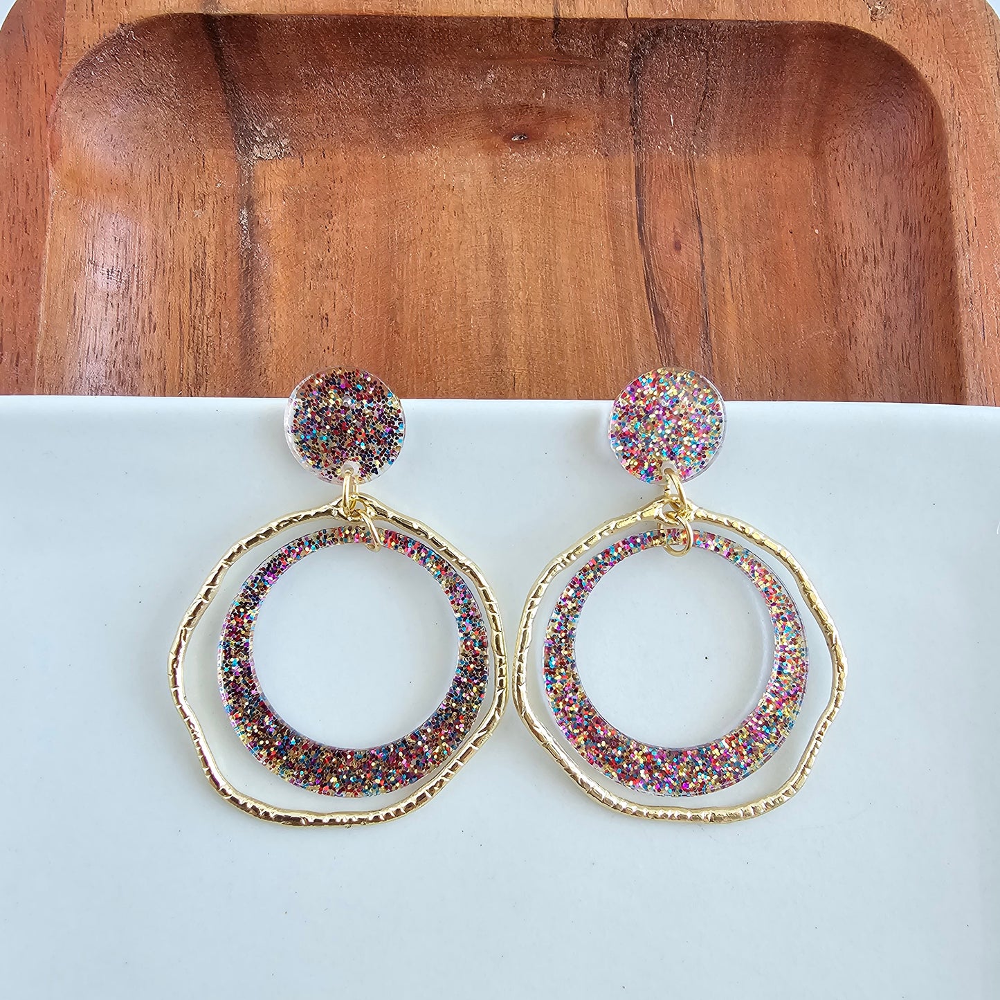 Georgia Earrings - Rainbow Glitter