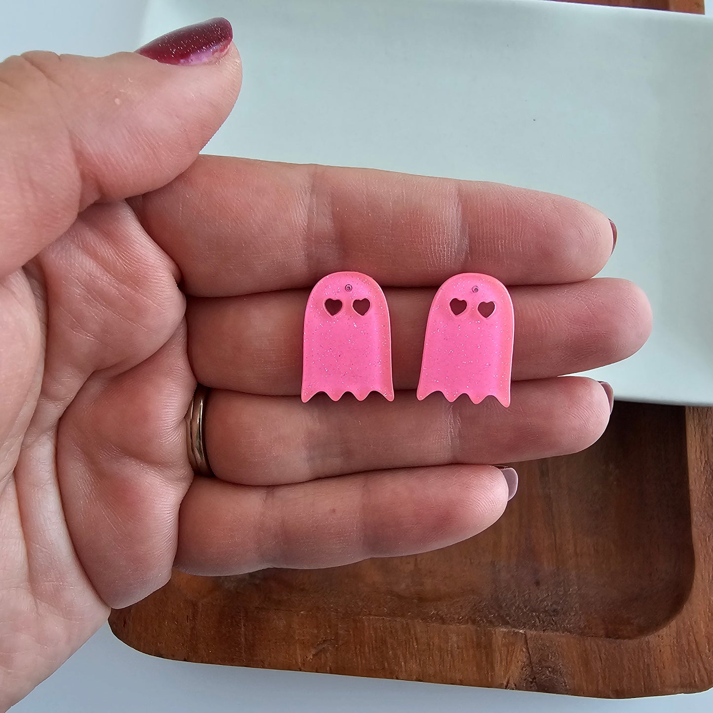 Ghost Studs - Pink Glitter