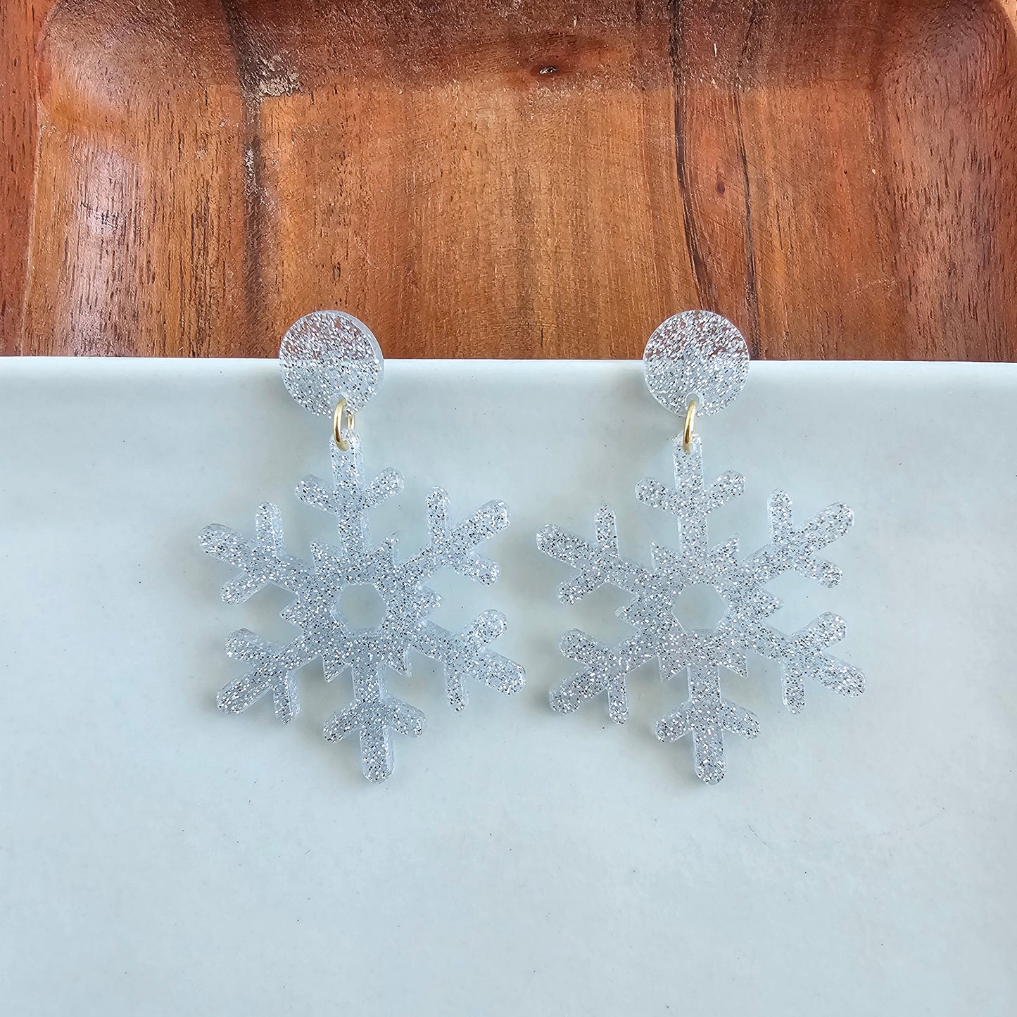 Snowflake Earrings - Silver Glitter