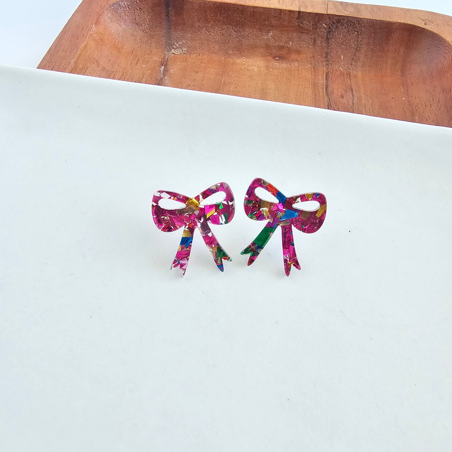 Bow Studs - Pink Sparkle