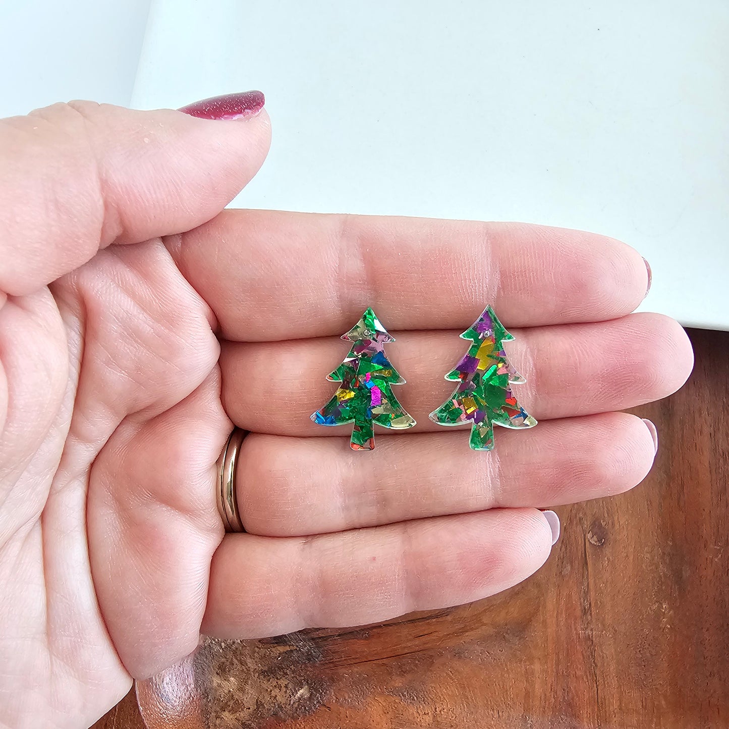 Christmas Tree Studs - Green Sparkle