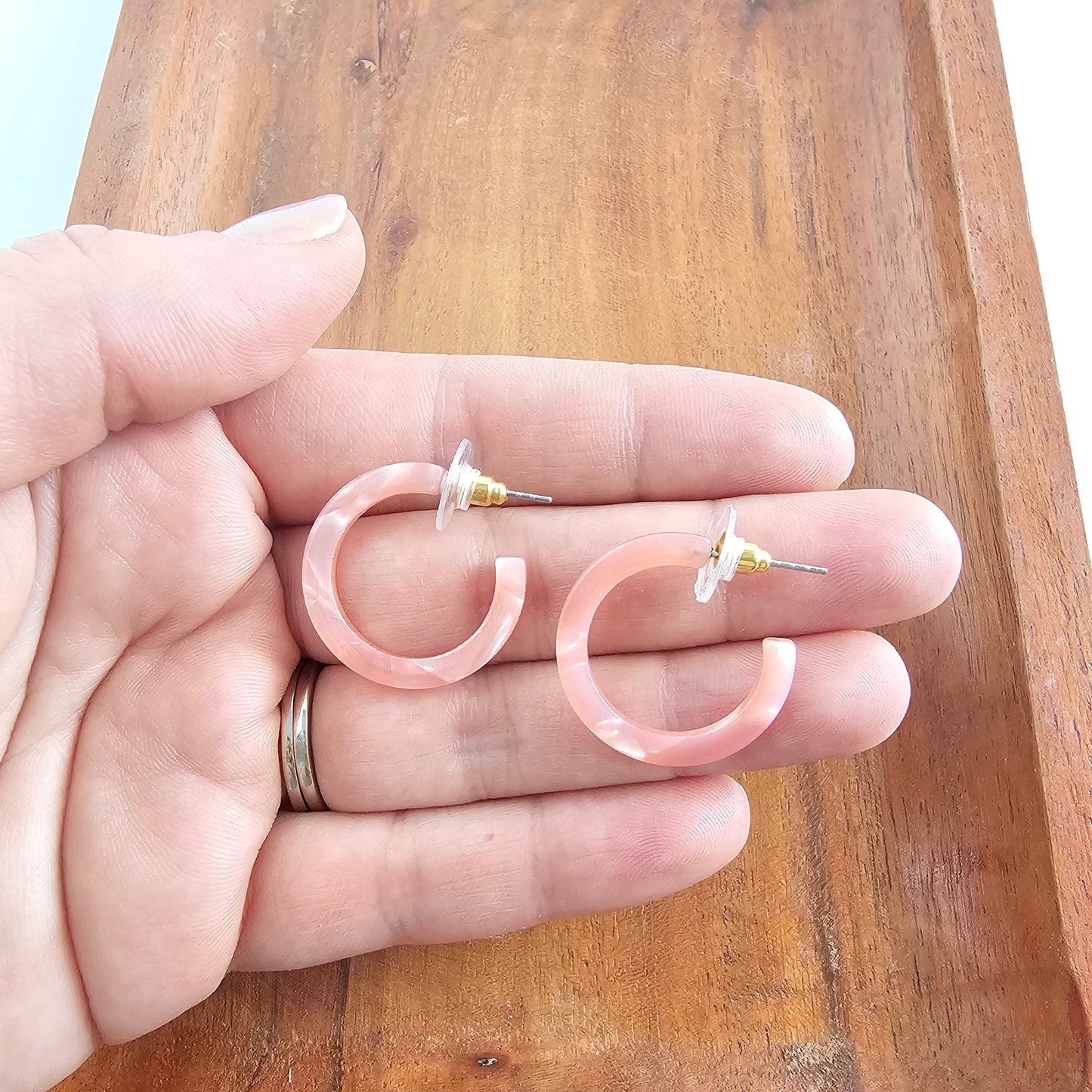 Cam Mini Hoops - Rose Quartz