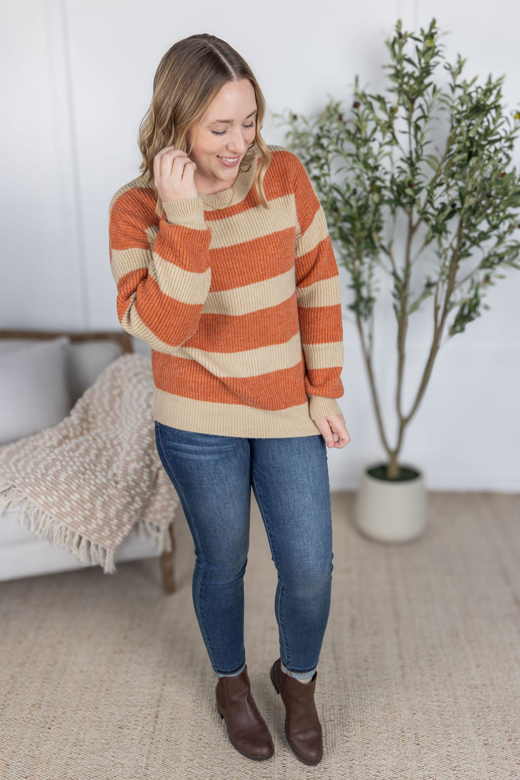PREBOOK Tan and Pumpkin Stripe Sweater