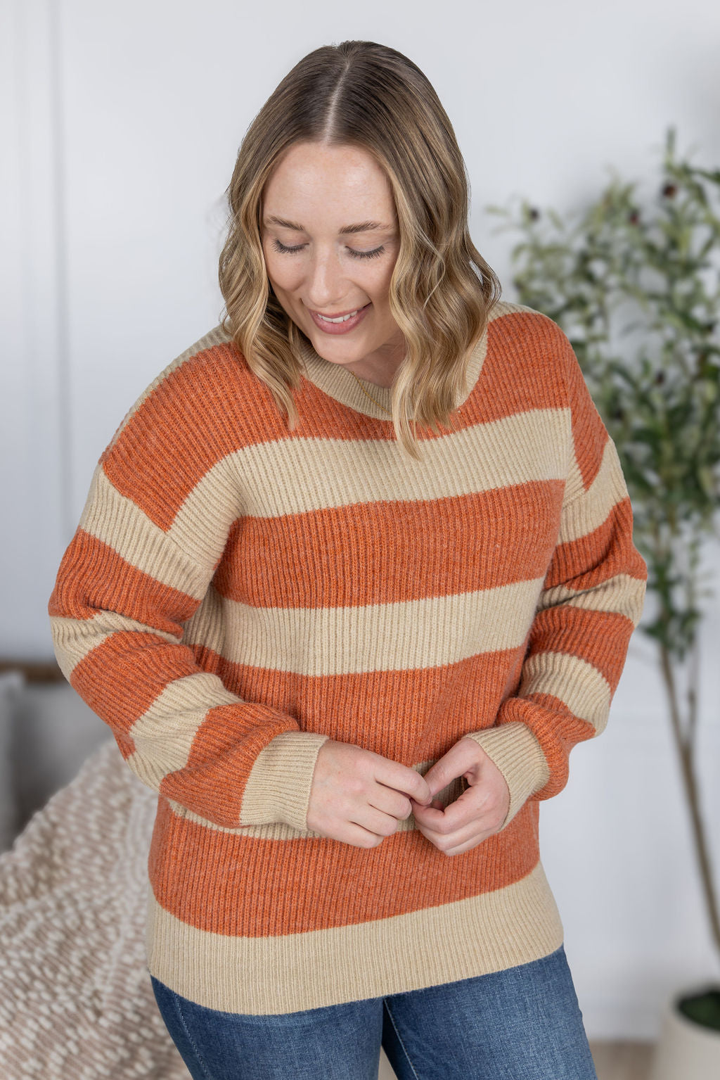 PREBOOK Tan and Pumpkin Stripe Sweater