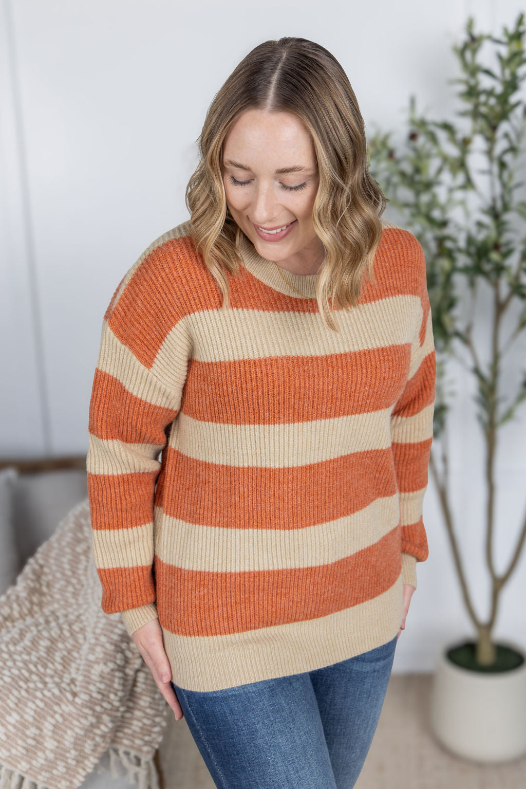 PREBOOK Tan and Pumpkin Stripe Sweater