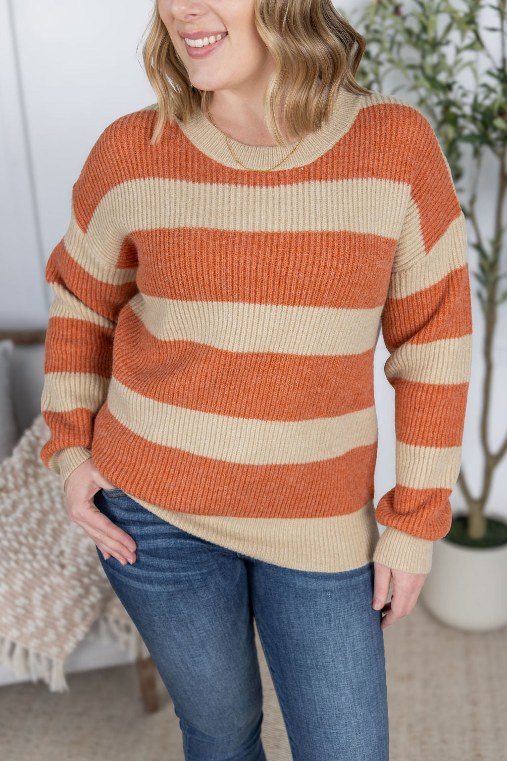 PREBOOK Tan and Pumpkin Stripe Sweater
