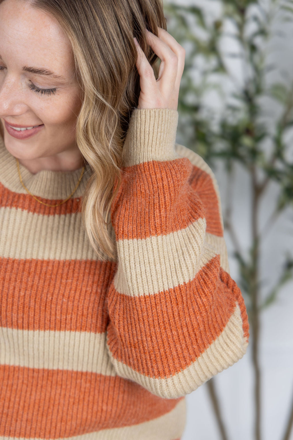 PREBOOK Tan and Pumpkin Stripe Sweater