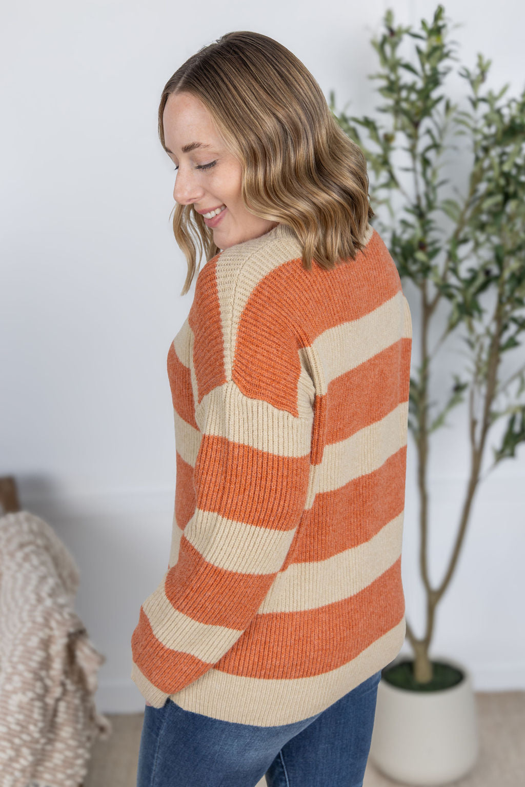 PREBOOK Tan and Pumpkin Stripe Sweater