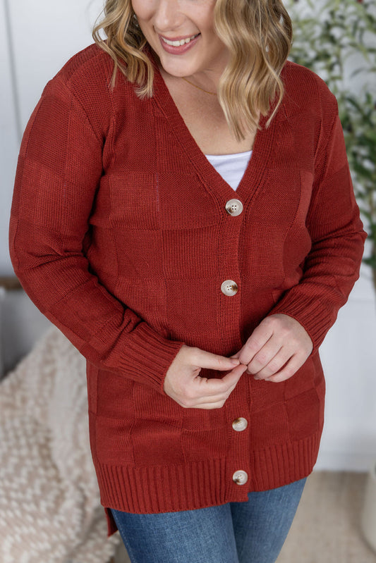 PREBOOK Chelsea Checkered Cardigan - Brick