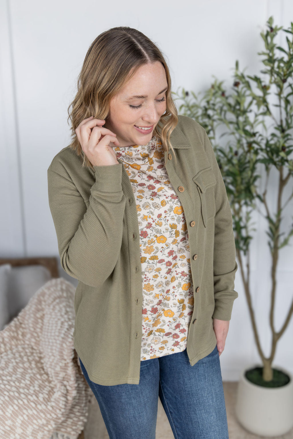 PREBOOK Thermal Knit Button Top - Light Olive
