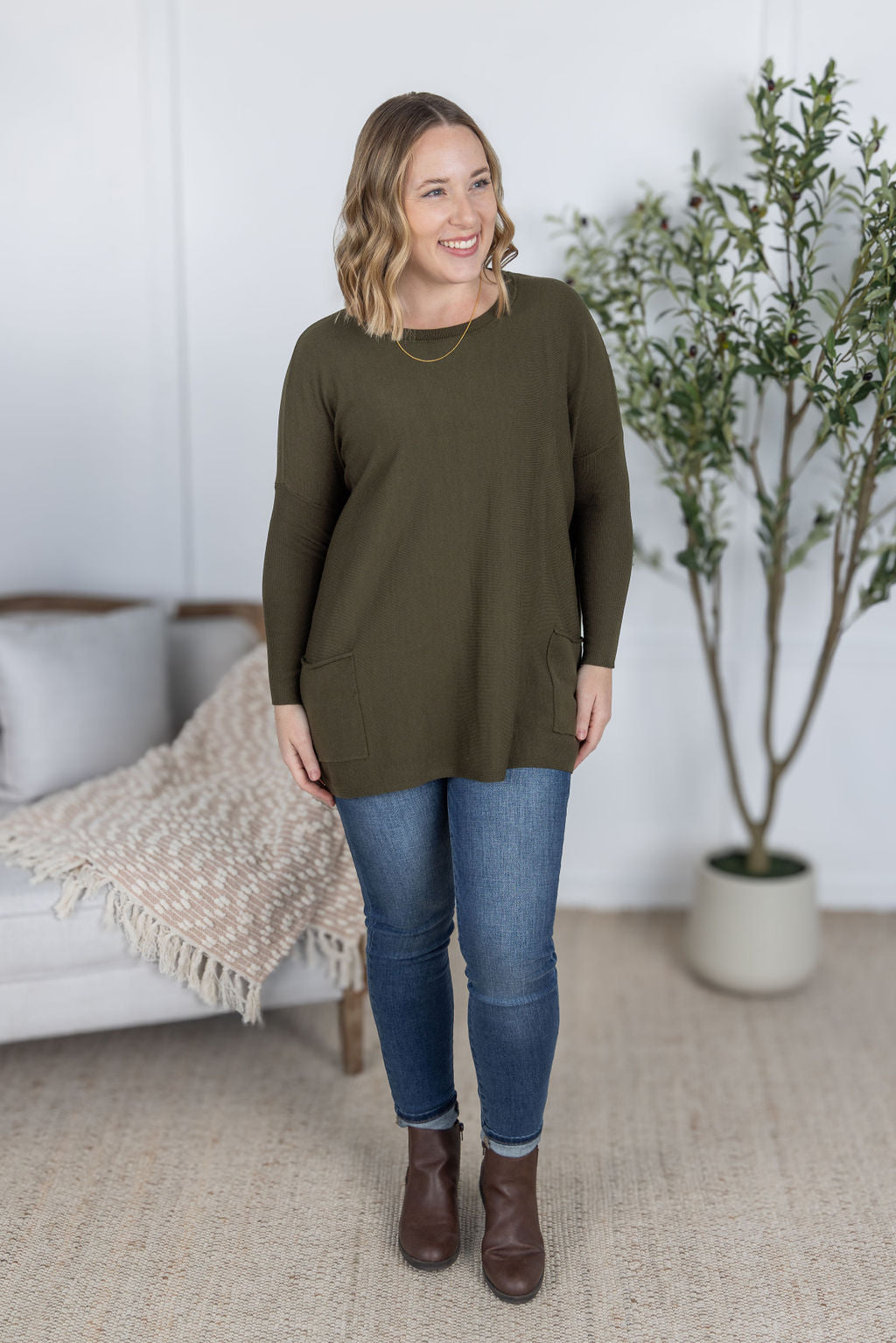 PREBOOK Naomi Pocket Sweater - Olive