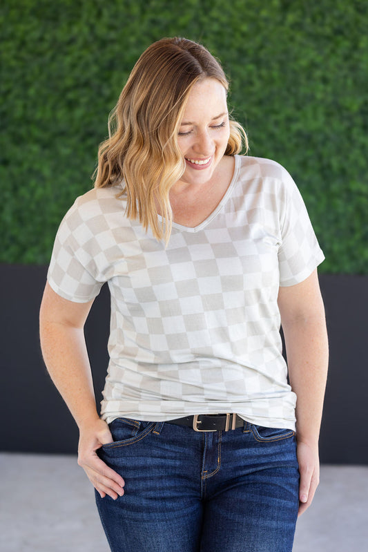 PREBOOK Chloe Cozy Tee - Neutral Checkers