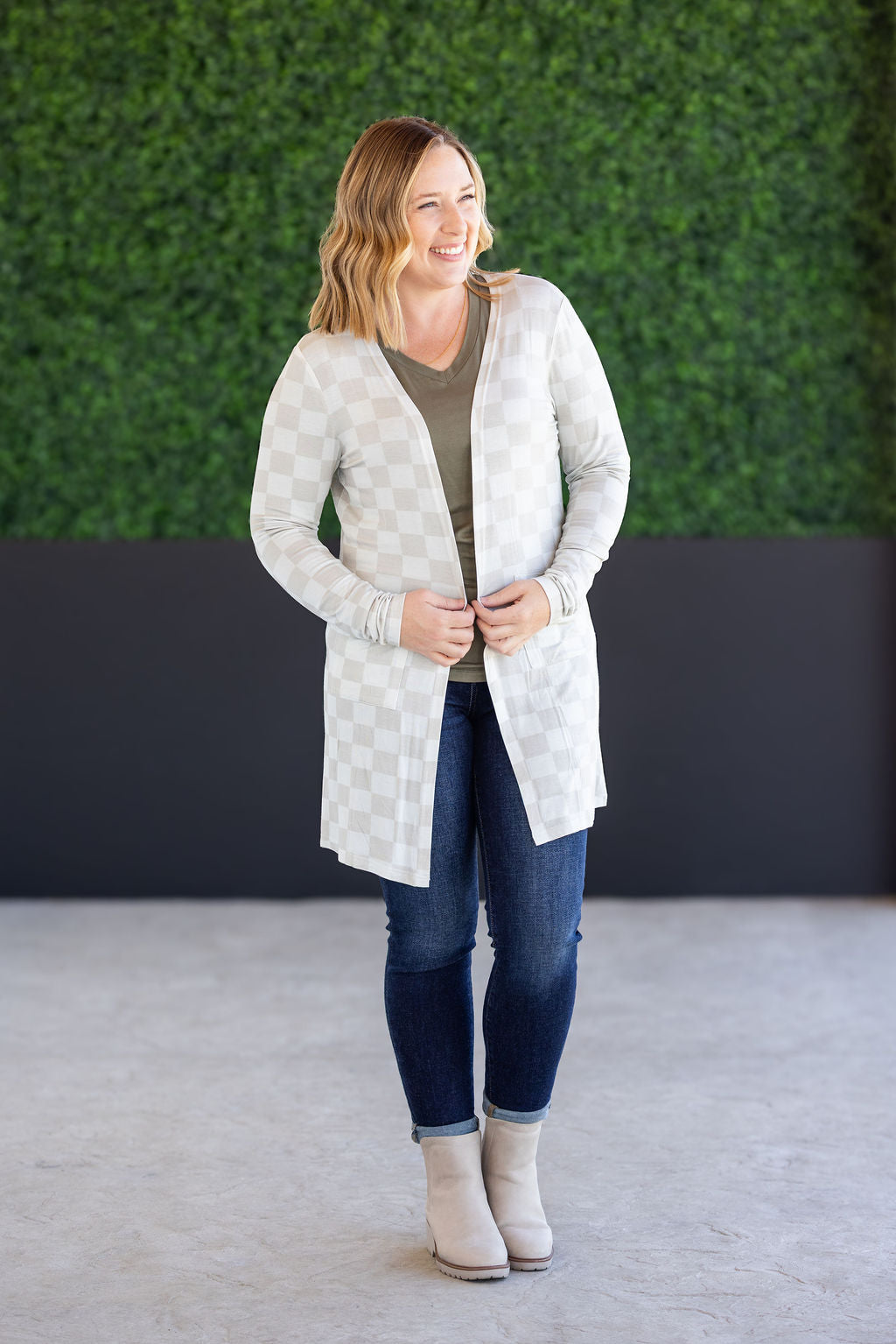 PREBOOK Classic Cardigan - Neutral Checkers