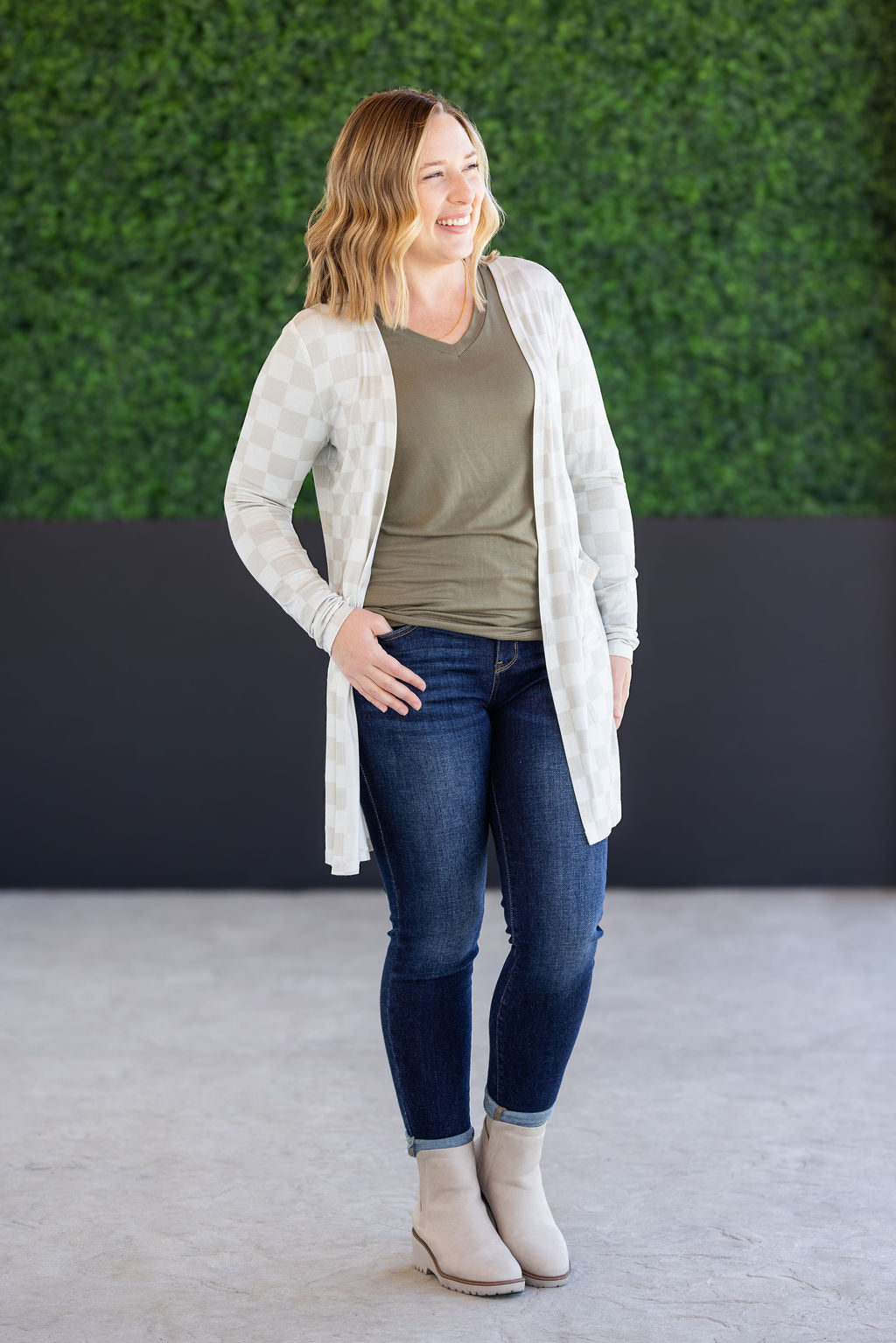 PREBOOK Classic Cardigan - Neutral Checkers