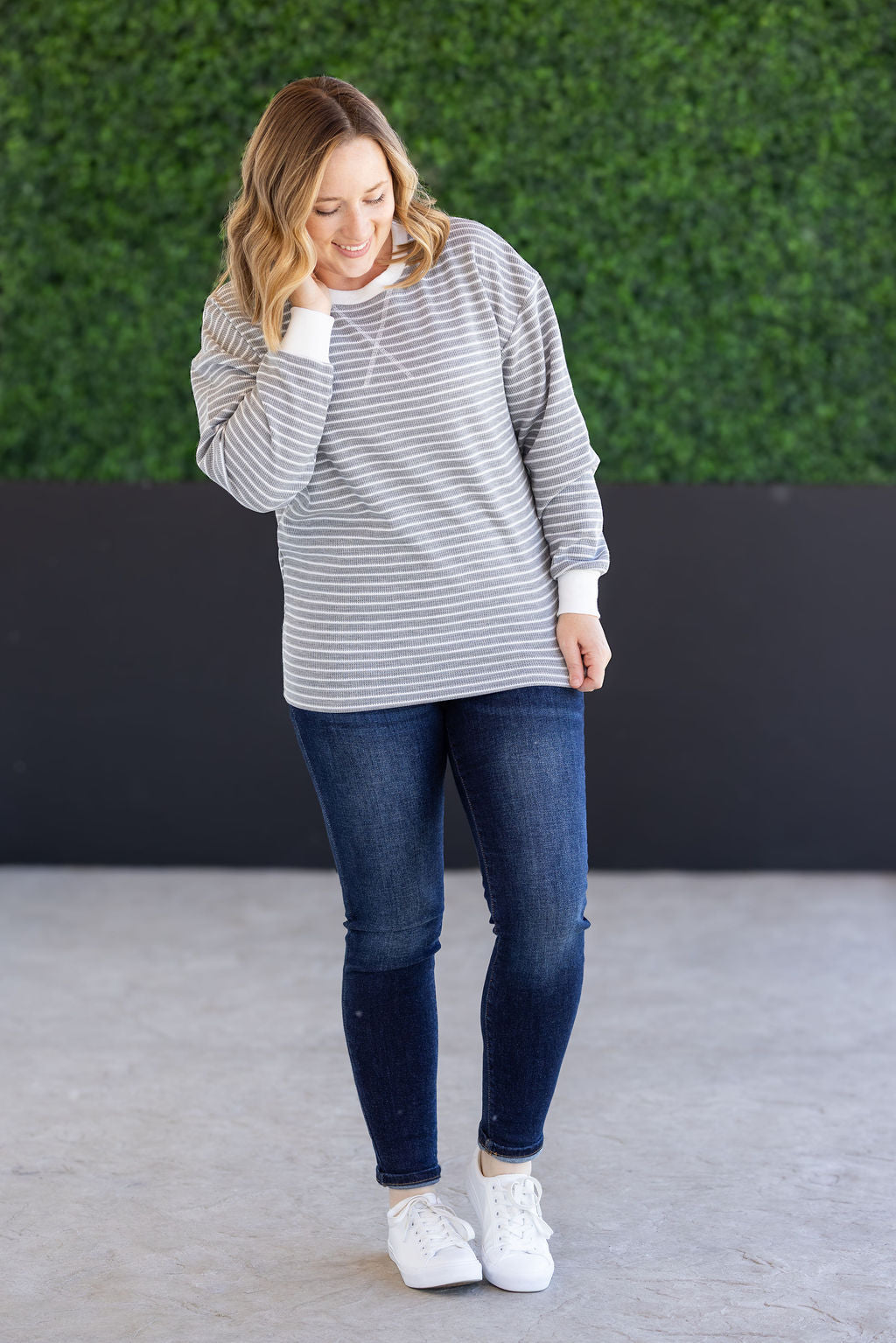 PREBOOK Lola Striped Thermal Top - Grey