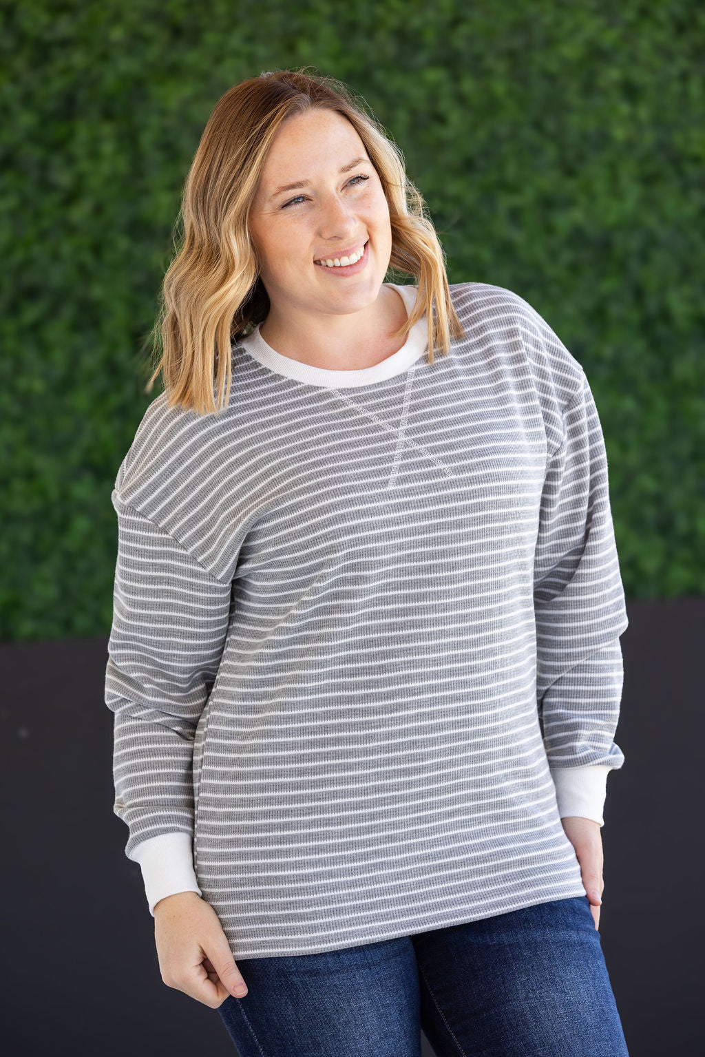 PREBOOK Lola Striped Thermal Top - Grey