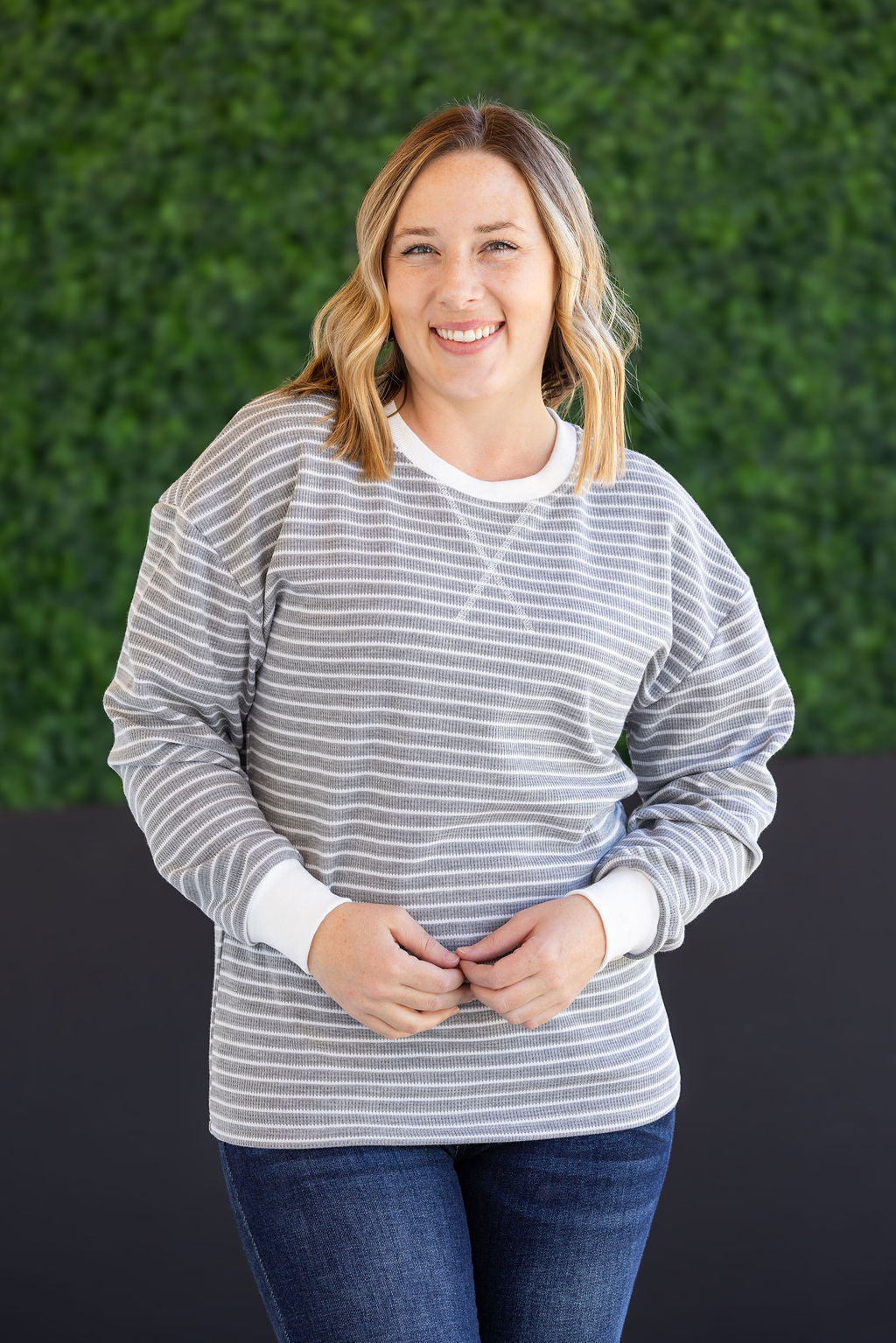 PREBOOK Lola Striped Thermal Top - Grey