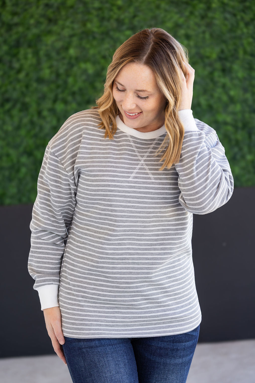 PREBOOK Lola Striped Thermal Top - Grey