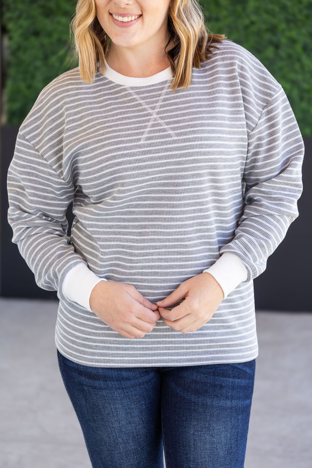 PREBOOK Lola Striped Thermal Top - Grey