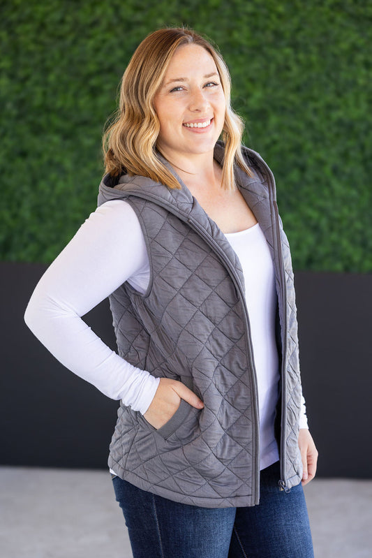 PREBOOK Heather Hooded Vest - Grey