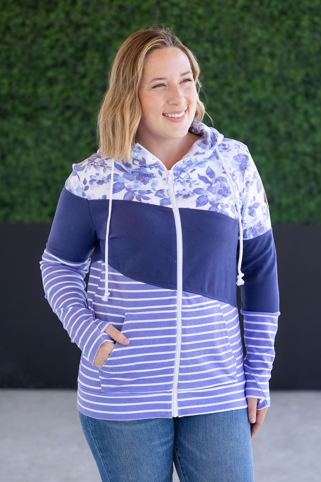 PREBOOK Colorblock Fullzip - Sapphire Floral, Blue, and Stripes