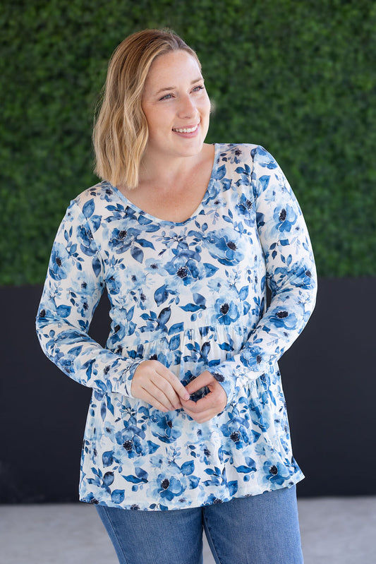 PREBOOK Long Sleeve Sarah Ruffle Top - Sapphire Floral