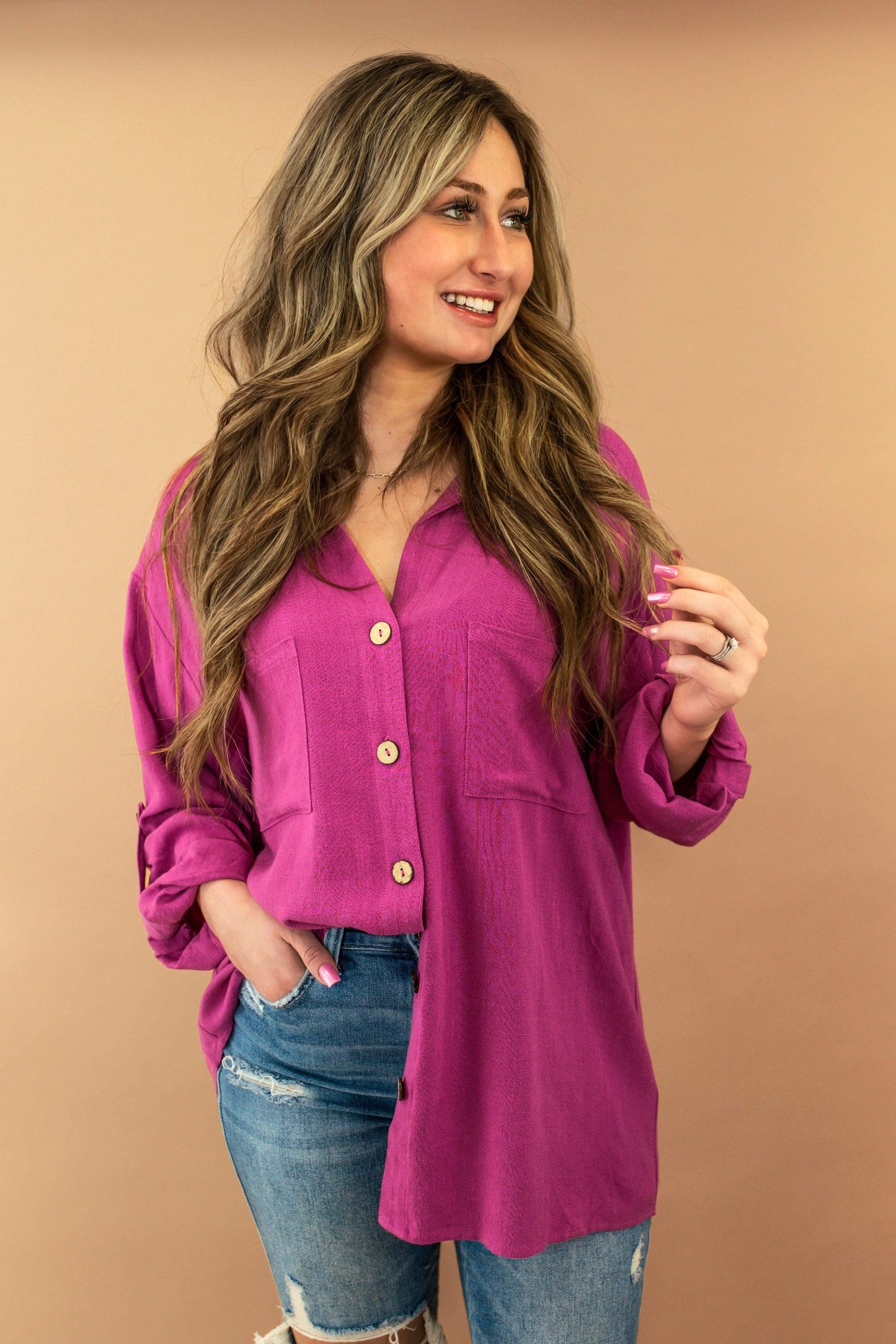 Madelyn Magenta Button Up