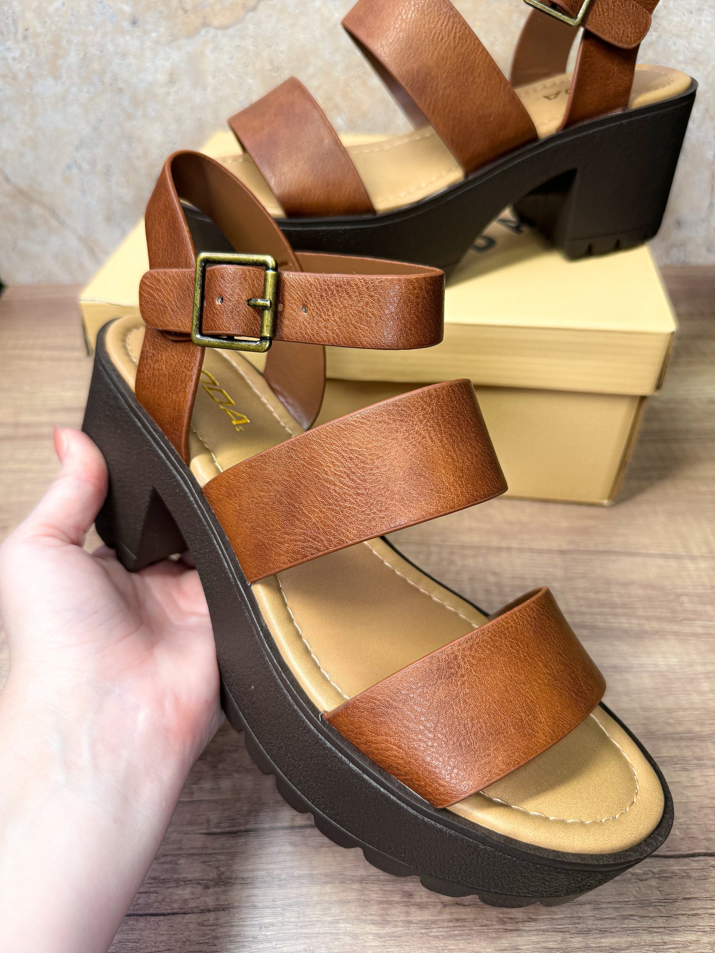 Rachel Statement Sandal in Cognac