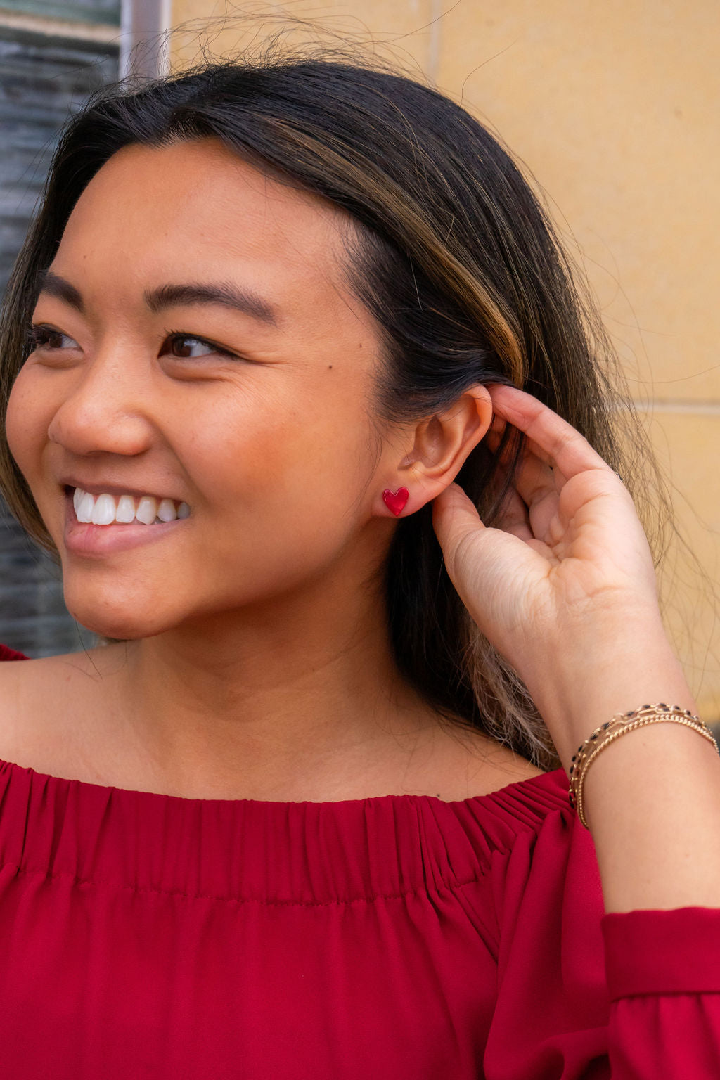 Hand Drawn Heart Studs - Red