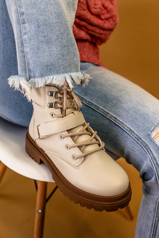 Pat Lace Up Bootie in Off White