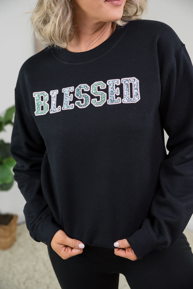 Blessed Faux Sequins Crewneck