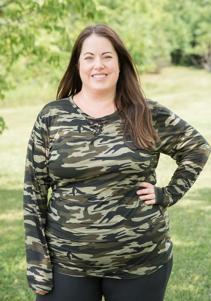 Classy in Camo Lace Top