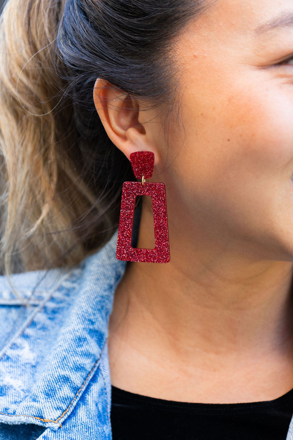 Avery Earrings - Red Glitter