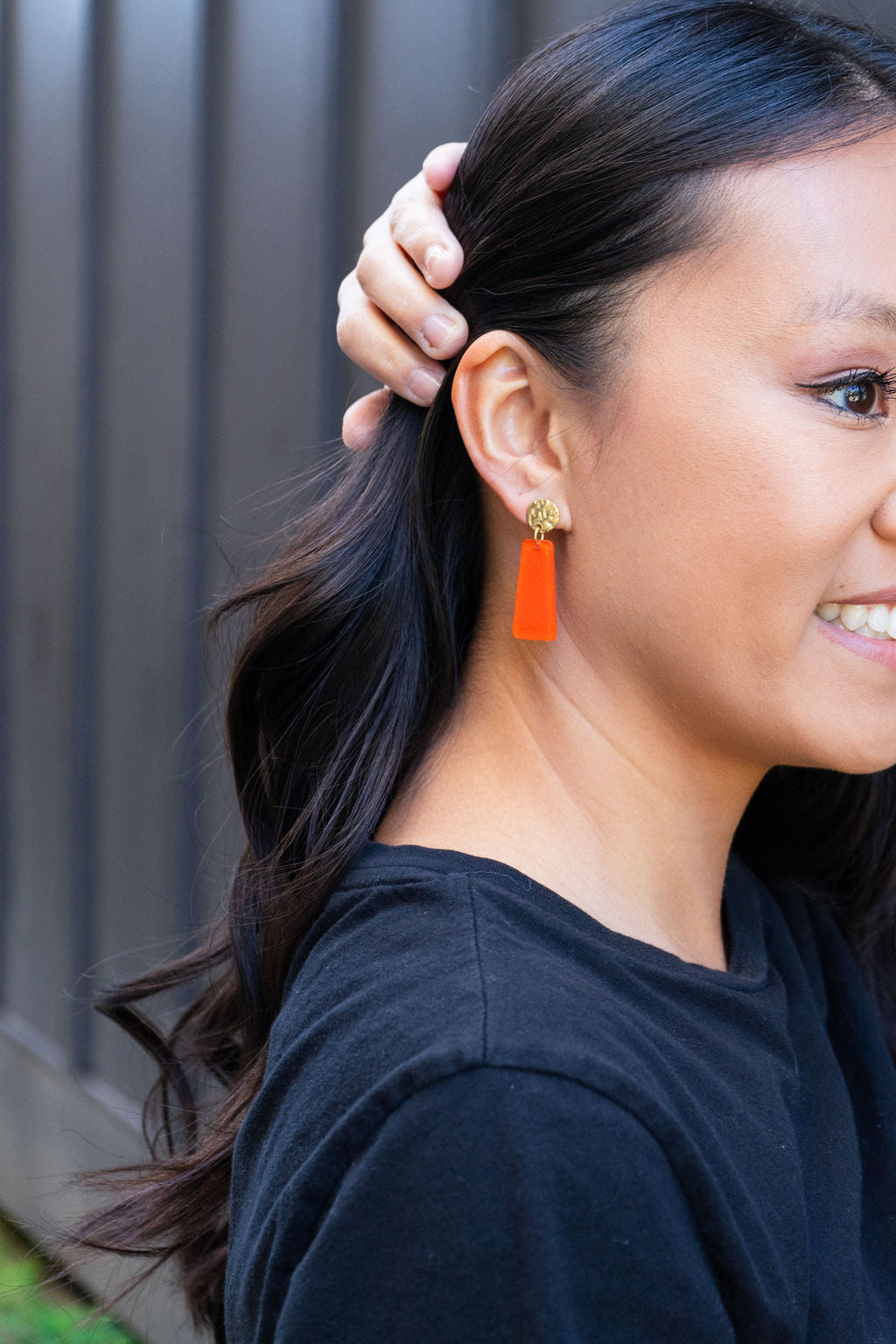 Mia Mini Earrings - Orange Glitter