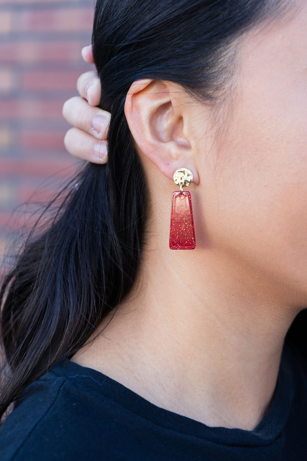 Mia Mini Earrings - Red Glitter