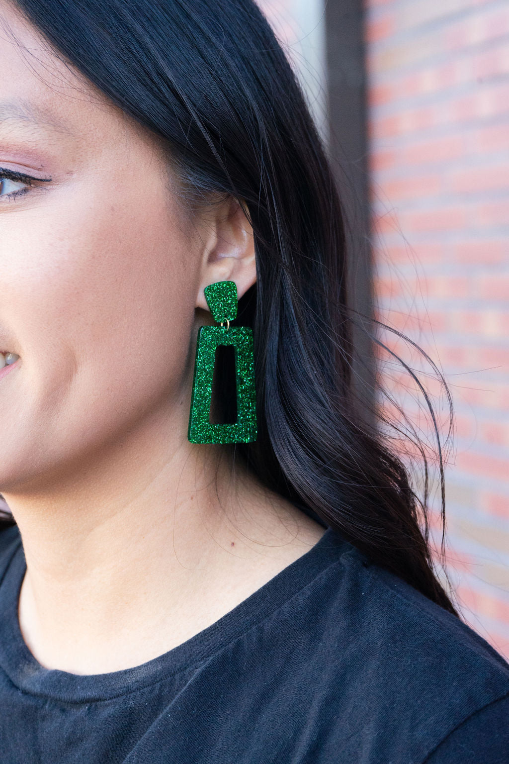 Avery Earrings - Green Glitter