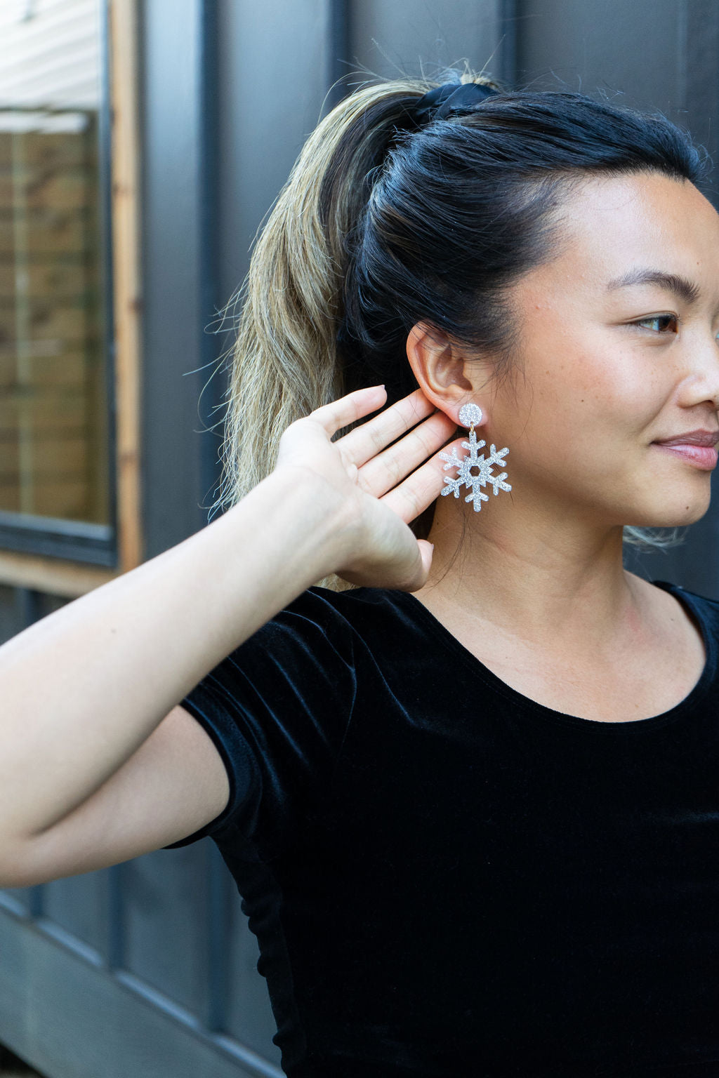 Snowflake Earrings - Silver Glitter