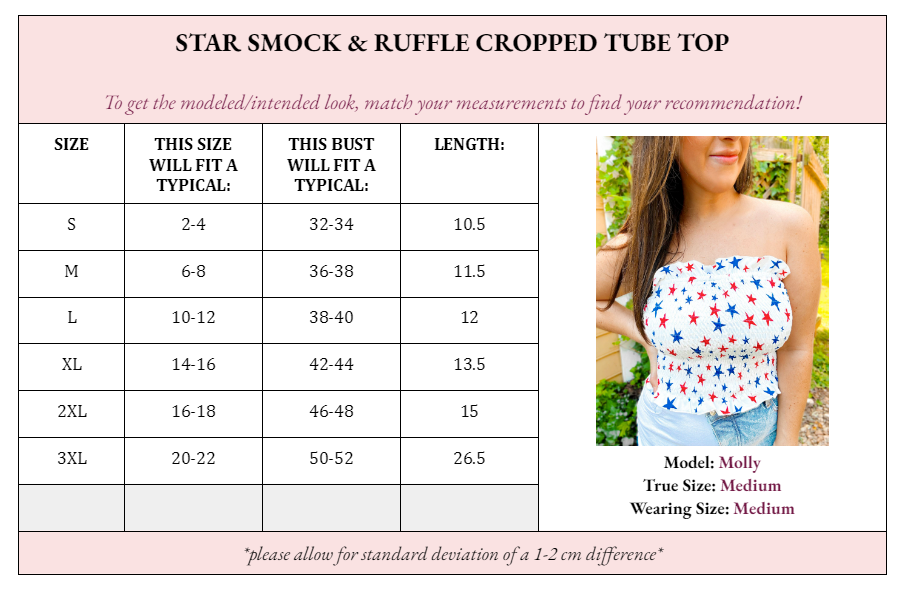 Star Smocked & Ruffled Cropped Tube Top