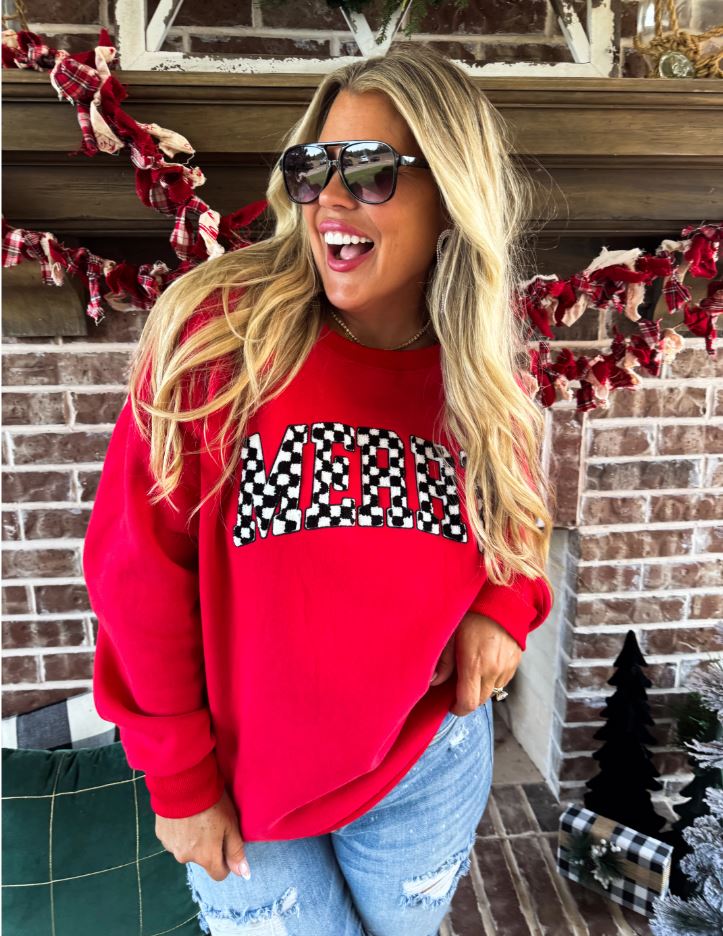 PRE-ORDER (eta early Dec) Blakeley "Merry" Checkered Letter Sweatshirt