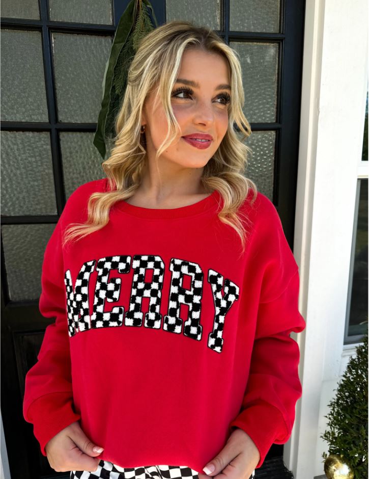 PRE-ORDER (eta early Dec) Blakeley "Merry" Checkered Letter Sweatshirt