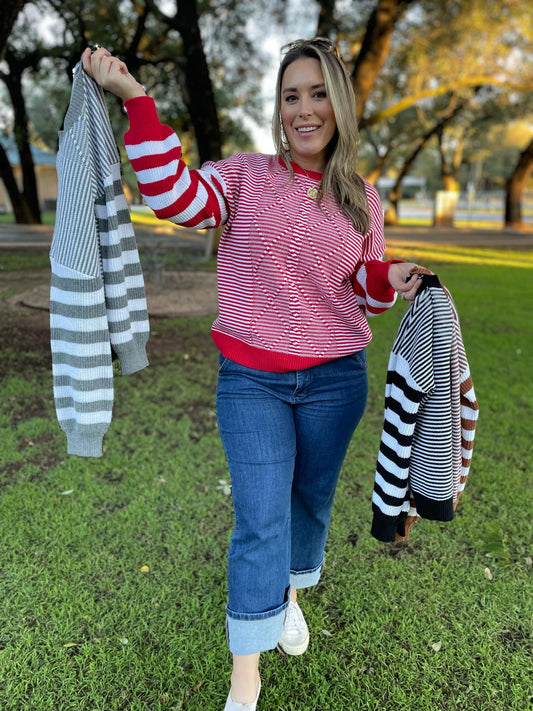 PREORDER (eta end of Dec): Aspen Striped Sleeve Sweater in Four Colors