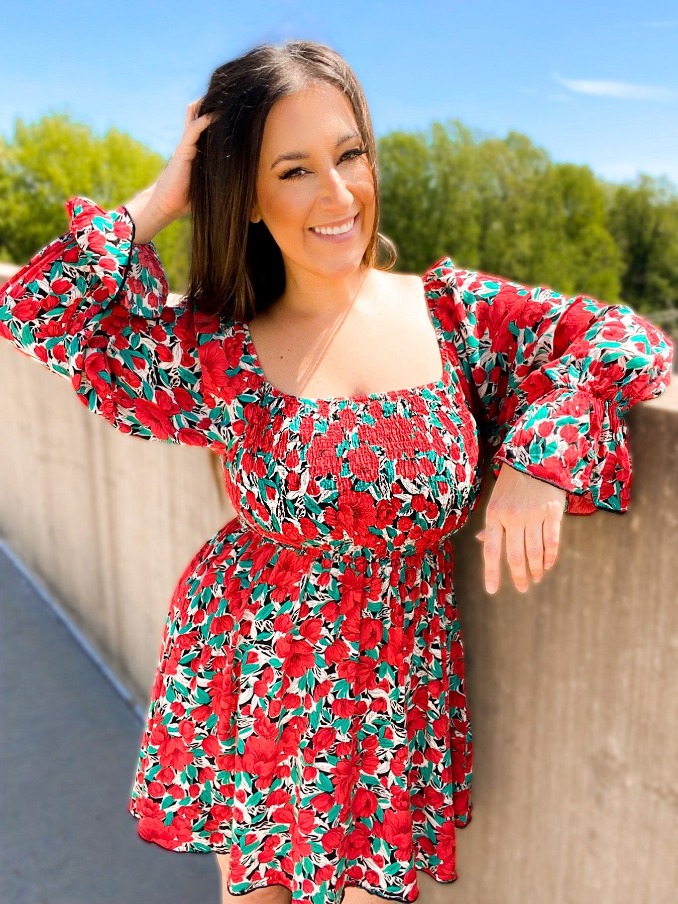 Sabrina Smocked Bell Sleeve Dress - Girl Code Couture