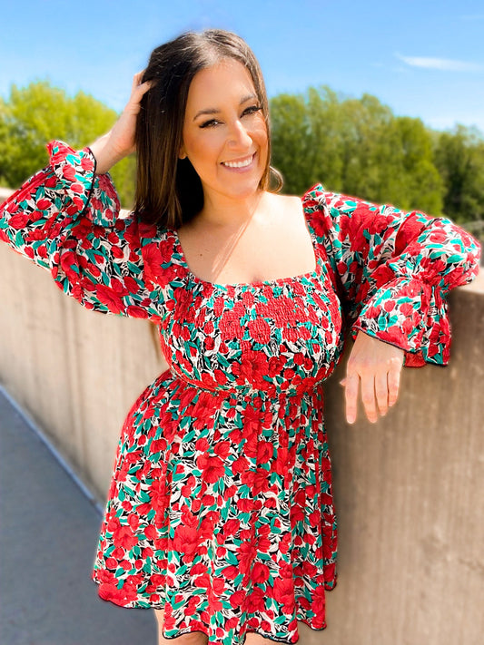 Sabrina Smocked Bell Sleeve Dress - Girl Code Couture