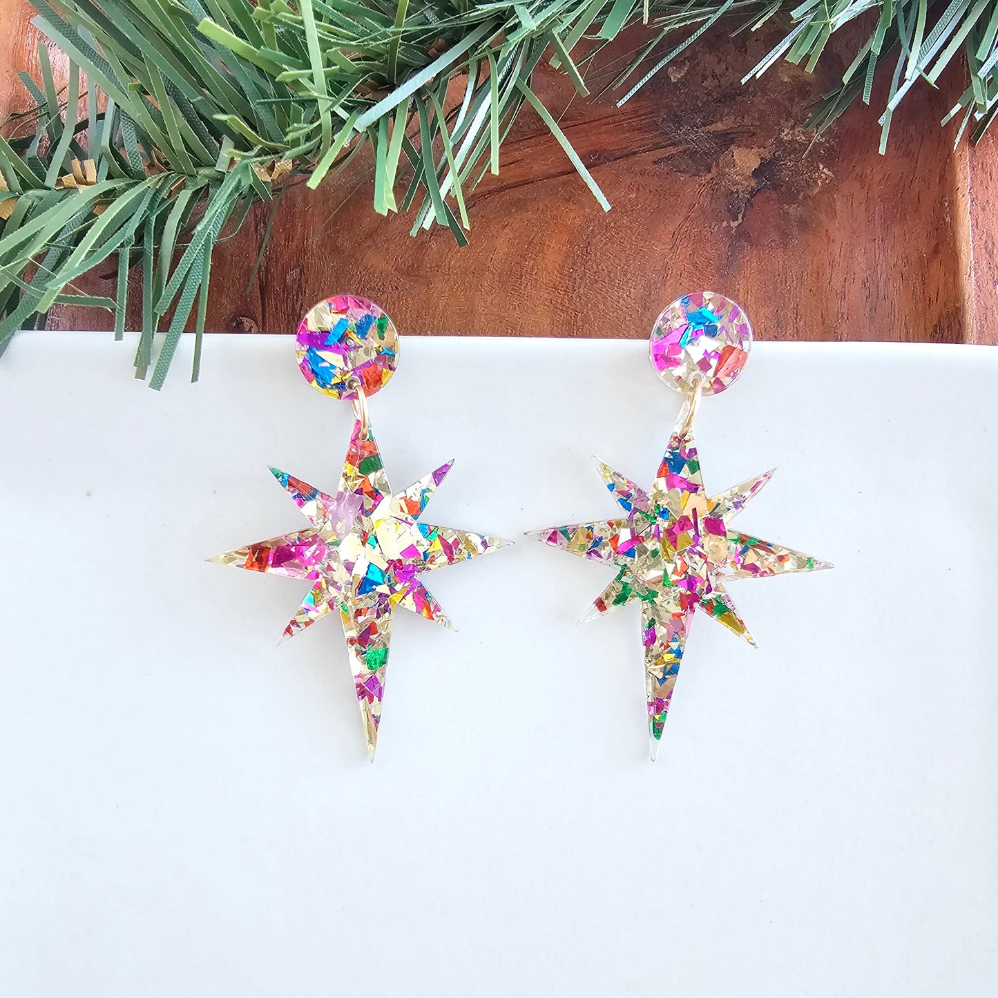 Star of Bethlehem Earrings - Gold Sparkle