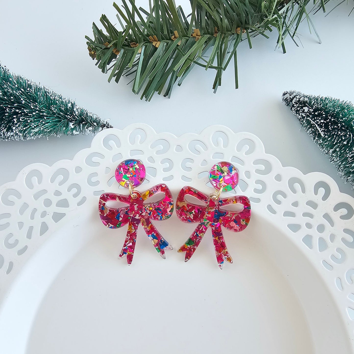 Bow Earrings - Pink Sparkle