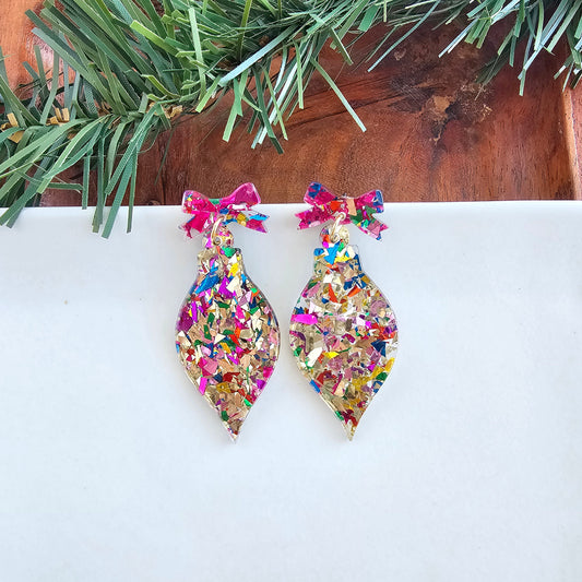 Christmas Ornament Earrings - Gold Sparkle